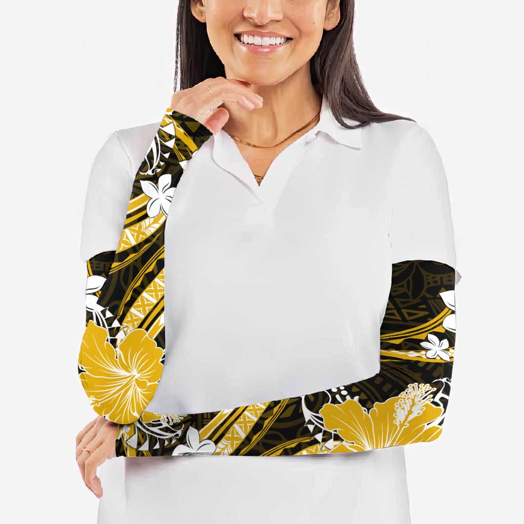 Gold Polynesian Pattern With Tropical Flowers Arm Sleeves LT05 - Polynesian Pride