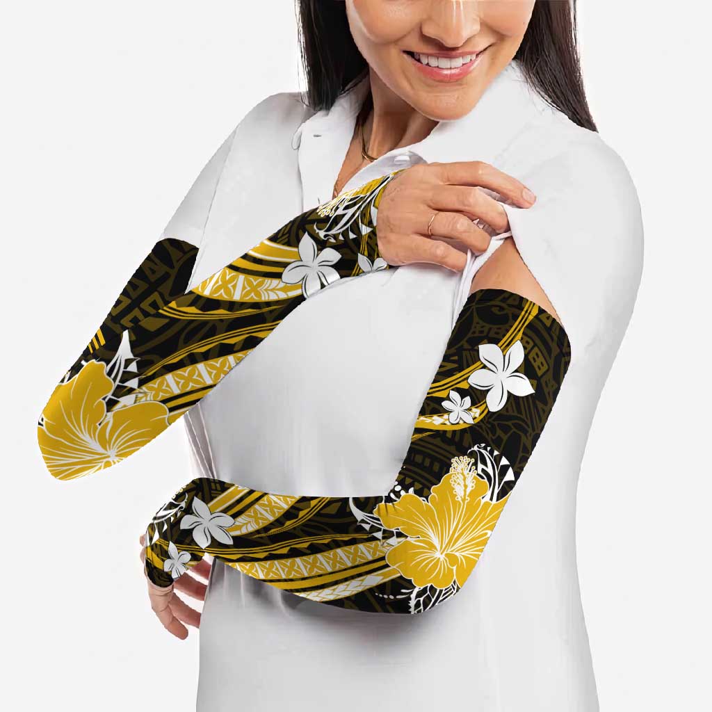 Gold Polynesian Pattern With Tropical Flowers Arm Sleeves LT05 - Polynesian Pride