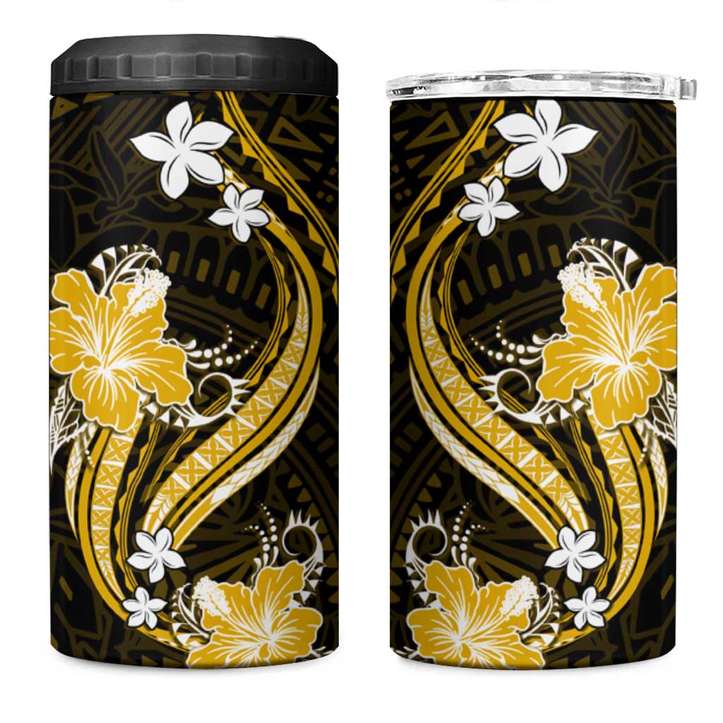 Gold Polynesian Pattern With Tropical Flowers 4 in 1 Can Cooler Tumbler LT05 One Size: 16 oz Gold - Polynesian Pride