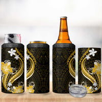 Gold Polynesian Pattern With Tropical Flowers 4 in 1 Can Cooler Tumbler LT05 - Polynesian Pride