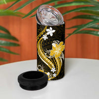 Gold Polynesian Pattern With Tropical Flowers 4 in 1 Can Cooler Tumbler LT05 - Polynesian Pride