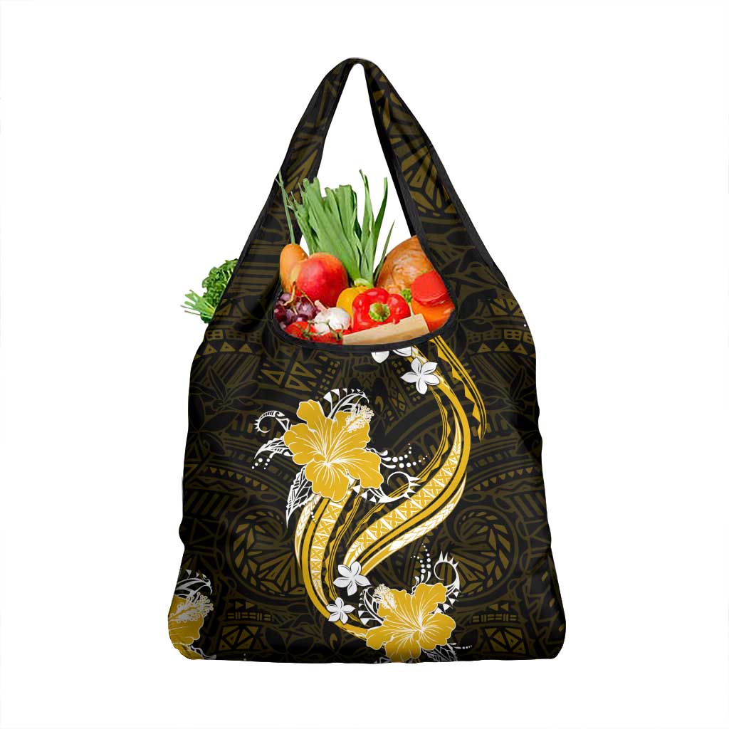 Gold Polynesian Pattern With Tropical Flowers Grocery Bag LT05 1-pack One Size Gold - Polynesian Pride