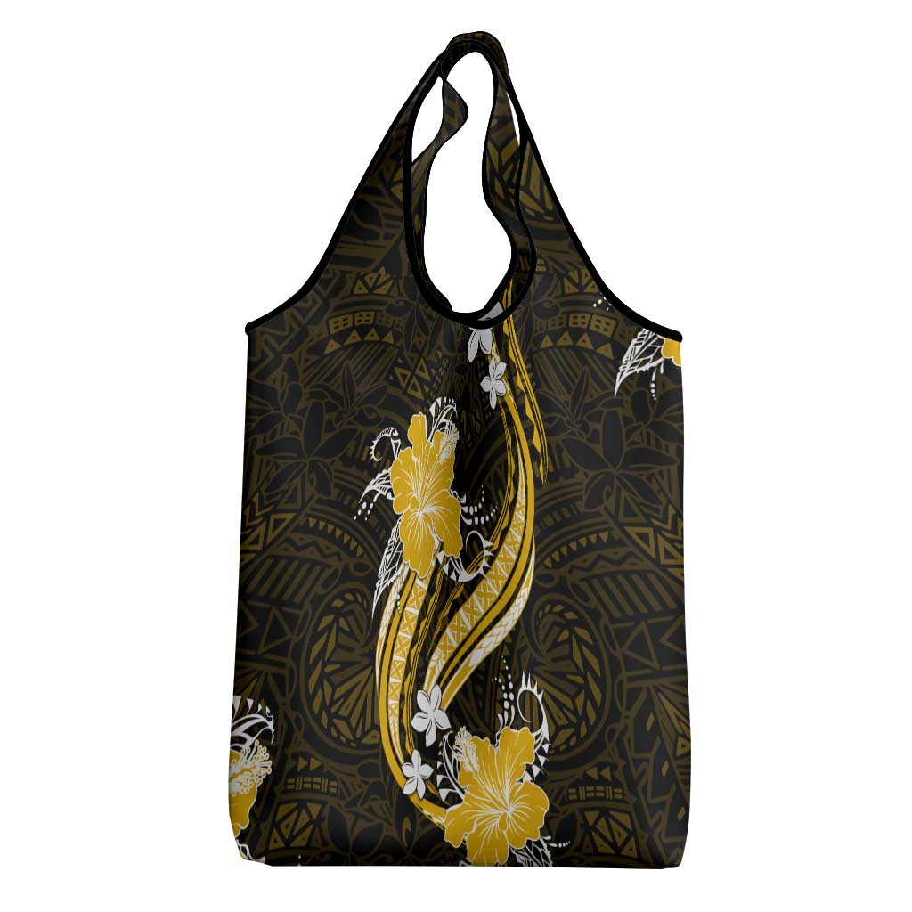 Gold Polynesian Pattern With Tropical Flowers Grocery Bag LT05 - Polynesian Pride