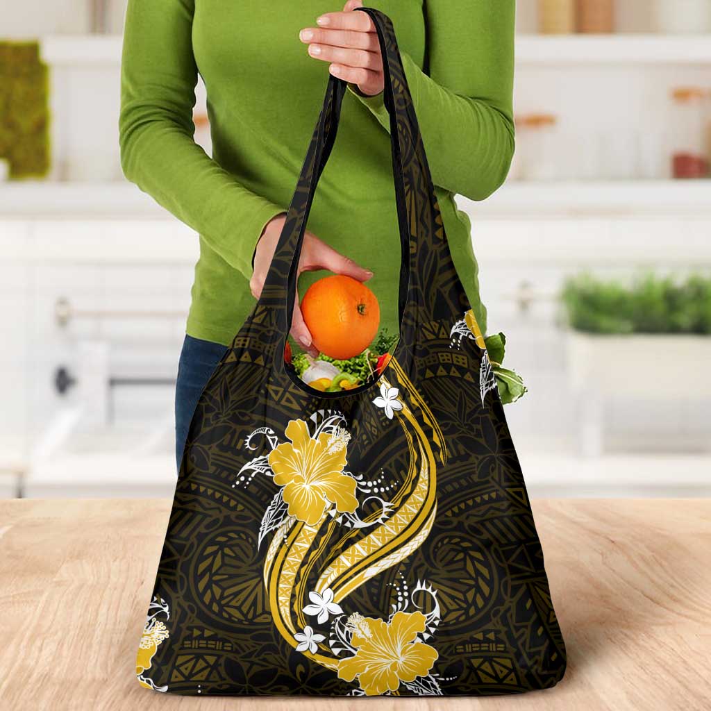 Gold Polynesian Pattern With Tropical Flowers Grocery Bag LT05 - Polynesian Pride