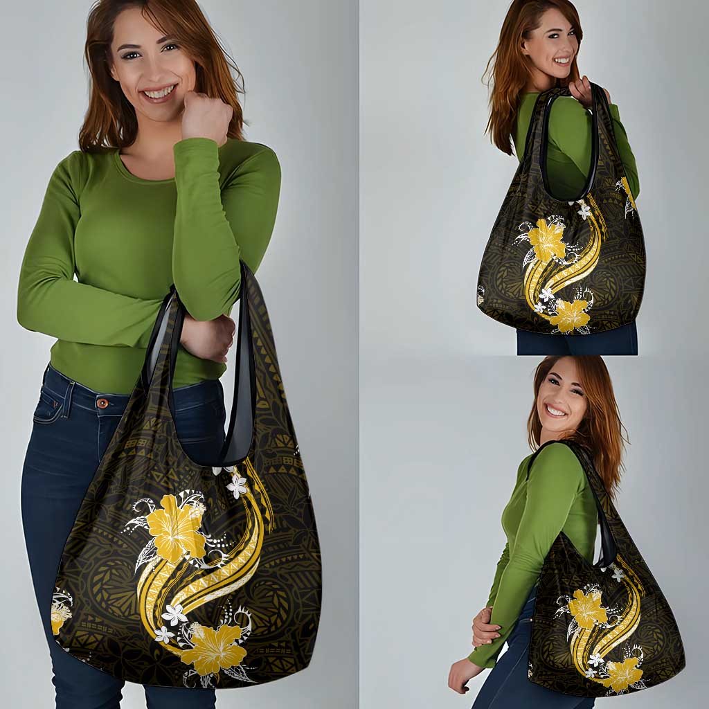 Gold Polynesian Pattern With Tropical Flowers Grocery Bag LT05 - Polynesian Pride