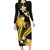 Gold Polynesian Pattern With Tropical Flowers Long Sleeve Bodycon Dress LT05 Long Dress Gold - Polynesian Pride