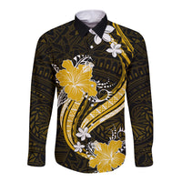 Gold Polynesian Pattern With Tropical Flowers Long Sleeve Button Shirt LT05 Unisex Gold - Polynesian Pride
