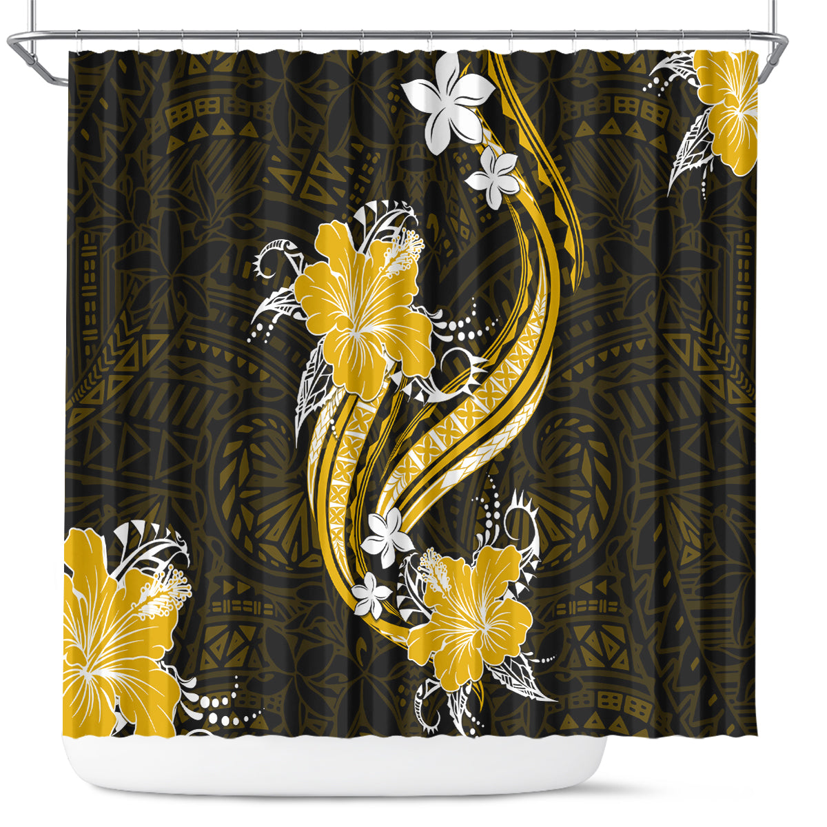 Gold Polynesian Pattern With Tropical Flowers Shower Curtain LT05 Gold - Polynesian Pride