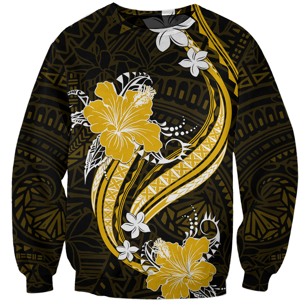 Gold Polynesian Pattern With Tropical Flowers Sweatshirt LT05 Unisex Gold - Polynesian Pride