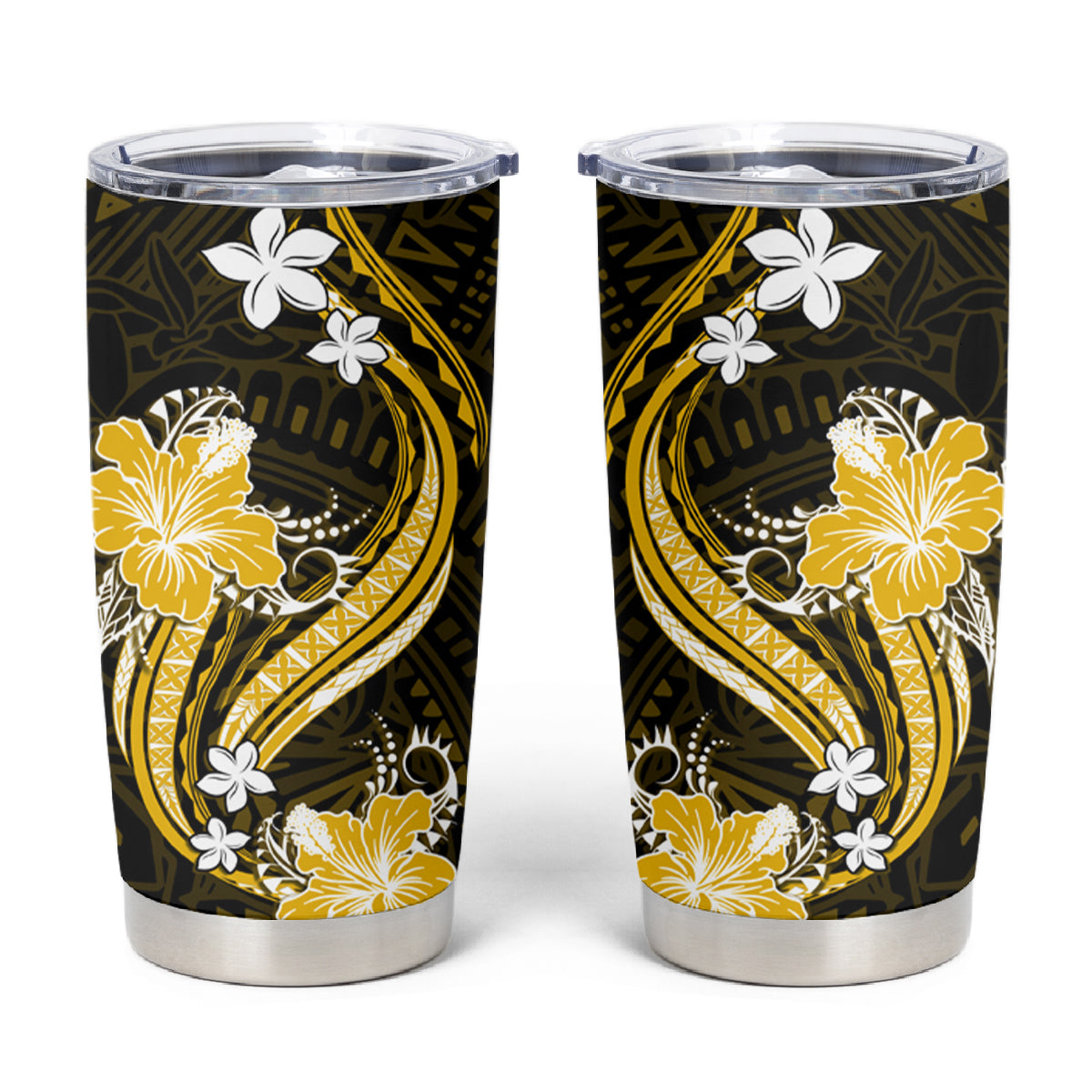 Gold Polynesian Pattern With Tropical Flowers Tumbler Cup LT05 Gold - Polynesian Pride