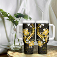 Gold Polynesian Pattern With Tropical Flowers Tumbler With Handle LT05 - Polynesian Pride