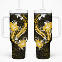 Gold Polynesian Pattern With Tropical Flowers Tumbler With Handle LT05 One Size: 40 oz Gold - Polynesian Pride