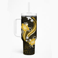 Gold Polynesian Pattern With Tropical Flowers Tumbler With Handle LT05 - Polynesian Pride