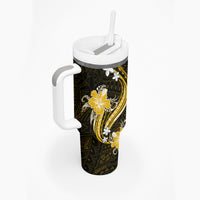 Gold Polynesian Pattern With Tropical Flowers Tumbler With Handle LT05 - Polynesian Pride