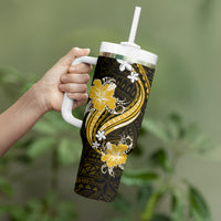 Gold Polynesian Pattern With Tropical Flowers Tumbler With Handle LT05 - Polynesian Pride