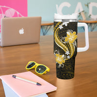 Gold Polynesian Pattern With Tropical Flowers Tumbler With Handle LT05 - Polynesian Pride