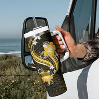 Gold Polynesian Pattern With Tropical Flowers Tumbler With Handle LT05 - Polynesian Pride
