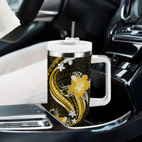 Gold Polynesian Pattern With Tropical Flowers Tumbler With Handle LT05 - Polynesian Pride