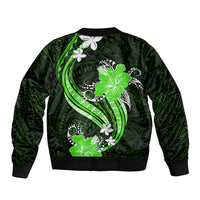 Green Polynesian Pattern With Tropical Flowers Bomber Jacket LT05 - Polynesian Pride