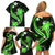 Green Polynesian Pattern With Tropical Flowers Family Matching Off Shoulder Short Dress and Hawaiian Shirt LT05 - Polynesian Pride