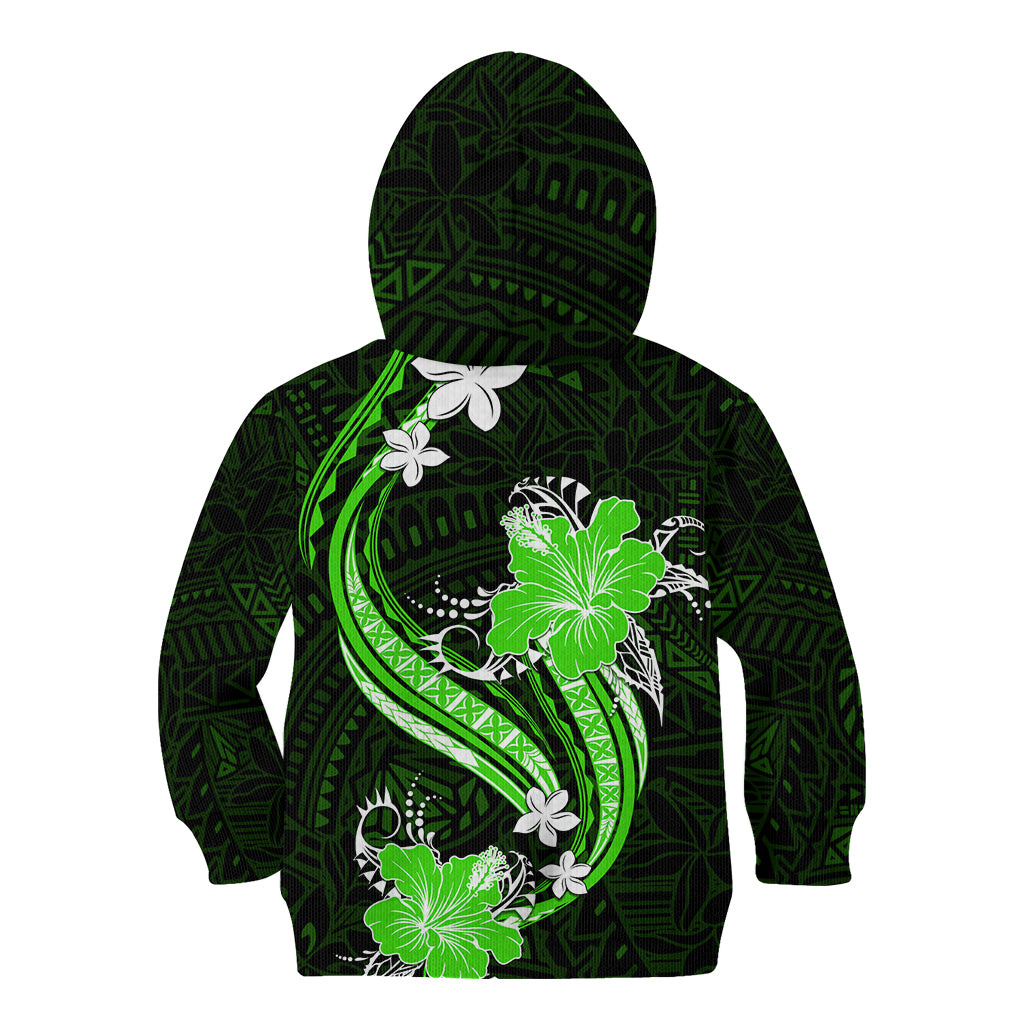 Green Polynesian Pattern With Tropical Flowers Kid Hoodie LT05 - Polynesian Pride