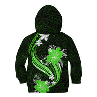 Green Polynesian Pattern With Tropical Flowers Kid Hoodie LT05 - Polynesian Pride