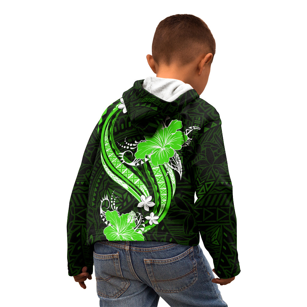 Green Polynesian Pattern With Tropical Flowers Kid Hoodie LT05 - Polynesian Pride