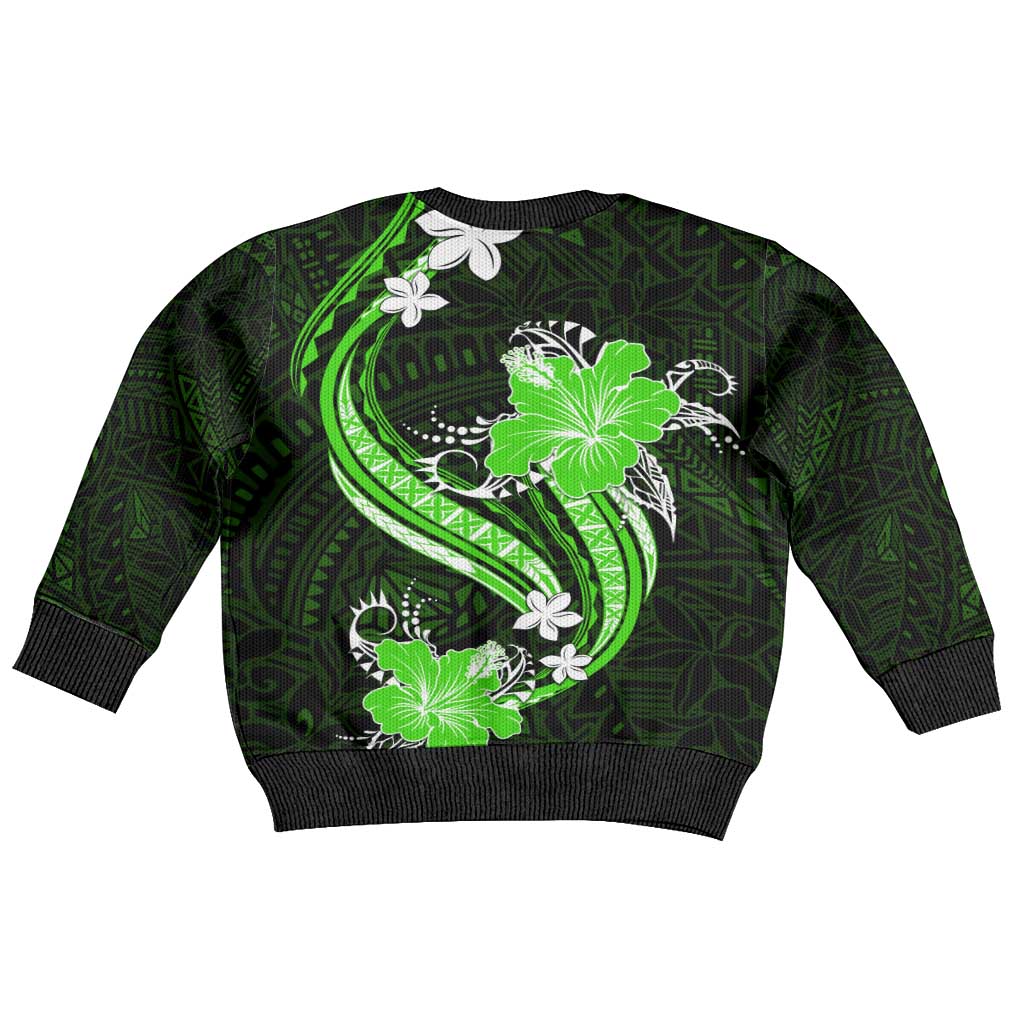 Green Polynesian Pattern With Tropical Flowers Kid Ugly Christmas Sweater LT05 - Polynesian Pride