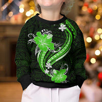 Green Polynesian Pattern With Tropical Flowers Kid Ugly Christmas Sweater LT05 - Polynesian Pride