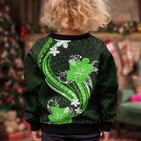Green Polynesian Pattern With Tropical Flowers Kid Ugly Christmas Sweater LT05 - Polynesian Pride