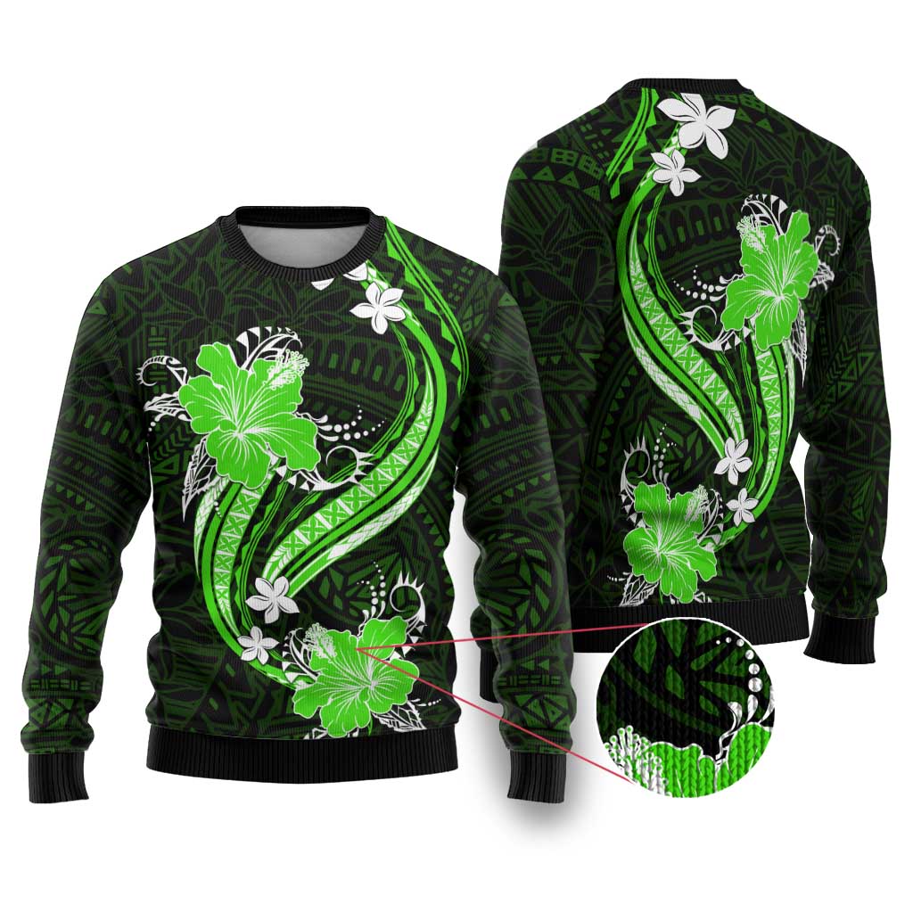 Green Polynesian Pattern With Tropical Flowers Ugly Christmas Sweater LT05 Green - Polynesian Pride