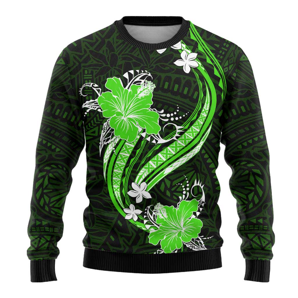 Green Polynesian Pattern With Tropical Flowers Ugly Christmas Sweater LT05 - Polynesian Pride