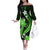 Green Polynesian Pattern With Tropical Flowers Off The Shoulder Long Sleeve Dress LT05 Women Green - Polynesian Pride