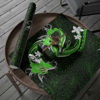 Green Polynesian Pattern With Tropical Flowers Wrapping Paper LT05 - Polynesian Pride