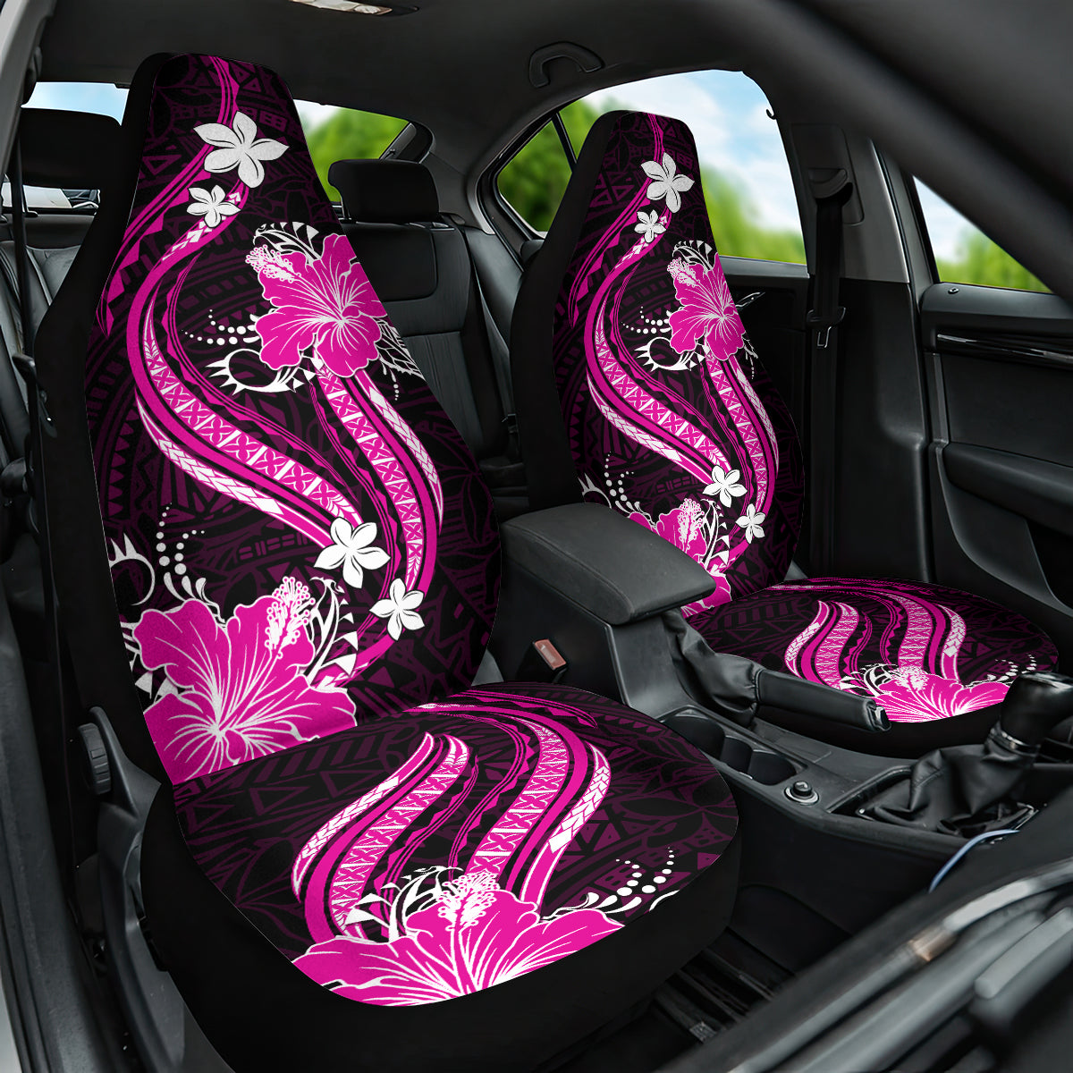 Pink Polynesian Pattern With Tropical Flowers Car Seat Cover LT05 One Size Pink - Polynesian Pride