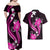 Pink Polynesian Pattern With Tropical Flowers Couples Matching Off Shoulder Maxi Dress and Hawaiian Shirt LT05 - Polynesian Pride