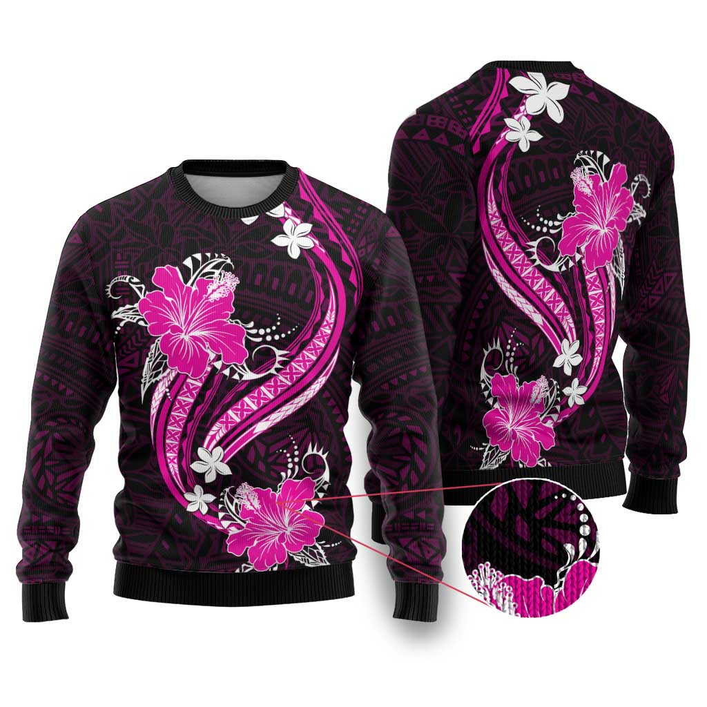 Pink Polynesian Pattern With Tropical Flowers Ugly Christmas Sweater LT05 Pink - Polynesian Pride