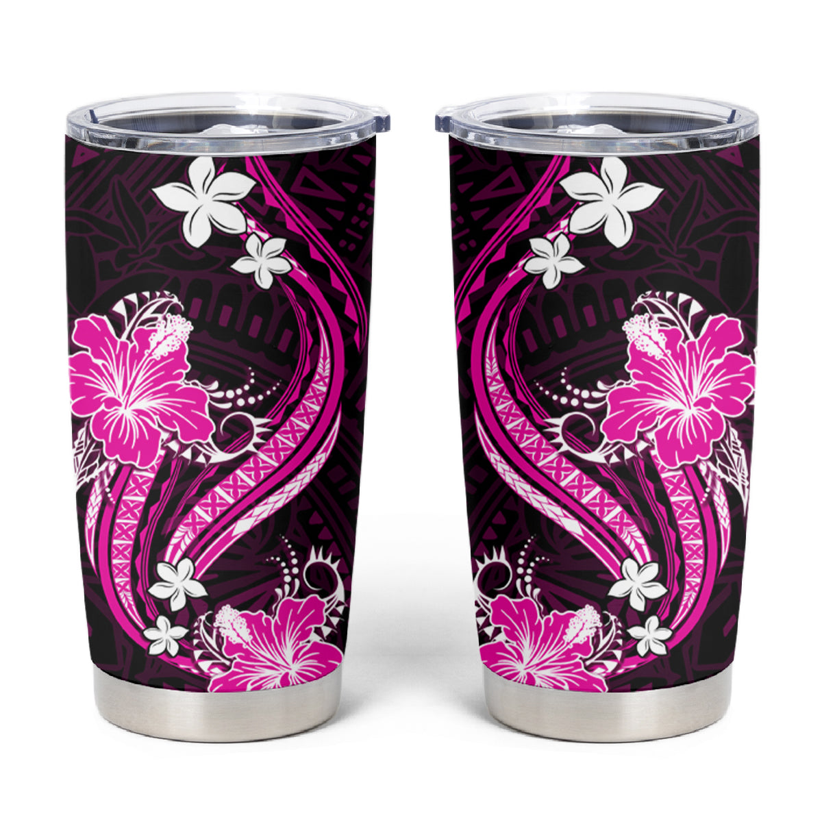 Pink Polynesian Pattern With Tropical Flowers Tumbler Cup LT05 Pink - Polynesian Pride