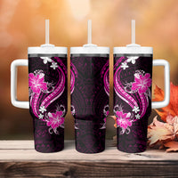 Pink Polynesian Pattern With Tropical Flowers Tumbler With Handle LT05 - Polynesian Pride