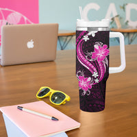 Pink Polynesian Pattern With Tropical Flowers Tumbler With Handle LT05 - Polynesian Pride