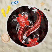 Red Polynesian Pattern With Tropical Flowers Beach Blanket LT05 One Size 150cm Red - Polynesian Pride