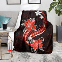 Red Polynesian Pattern With Tropical Flowers Blanket LT05 - Polynesian Pride