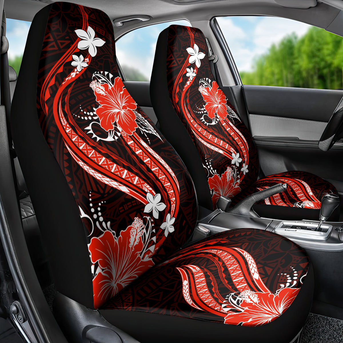 Red Polynesian Pattern With Tropical Flowers Car Seat Cover LT05 - Polynesian Pride