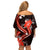 Red Polynesian Pattern With Tropical Flowers Family Matching Off Shoulder Short Dress and Hawaiian Shirt LT05 - Polynesian Pride