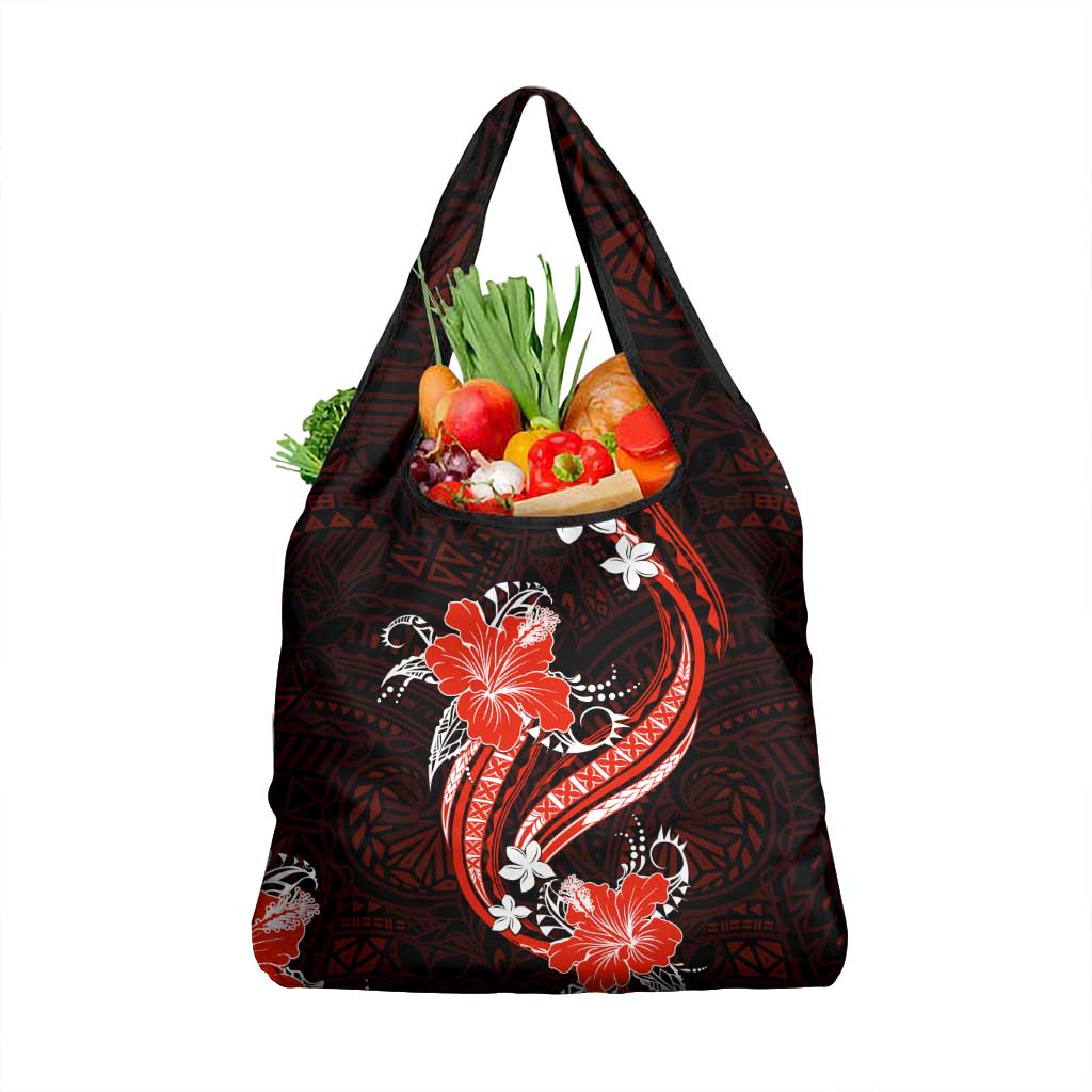 Red Polynesian Pattern With Tropical Flowers Grocery Bag LT05 1-pack One Size Red - Polynesian Pride