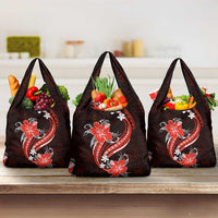 Red Polynesian Pattern With Tropical Flowers Grocery Bag LT05 3-pack One Size Red - Polynesian Pride