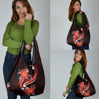 Red Polynesian Pattern With Tropical Flowers Grocery Bag LT05 - Polynesian Pride