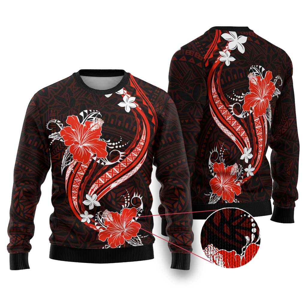 Red Polynesian Pattern With Tropical Flowers Ugly Christmas Sweater LT05 Red - Polynesian Pride