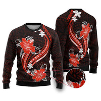 Red Polynesian Pattern With Tropical Flowers Ugly Christmas Sweater LT05 Red - Polynesian Pride