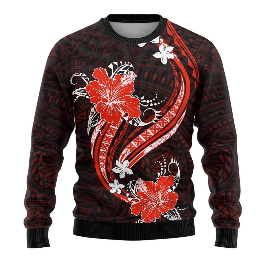 Red Polynesian Pattern With Tropical Flowers Ugly Christmas Sweater LT05 - Polynesian Pride